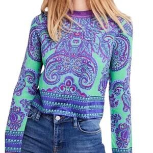 Free People New Age Cropped Damask Brocade Sweater